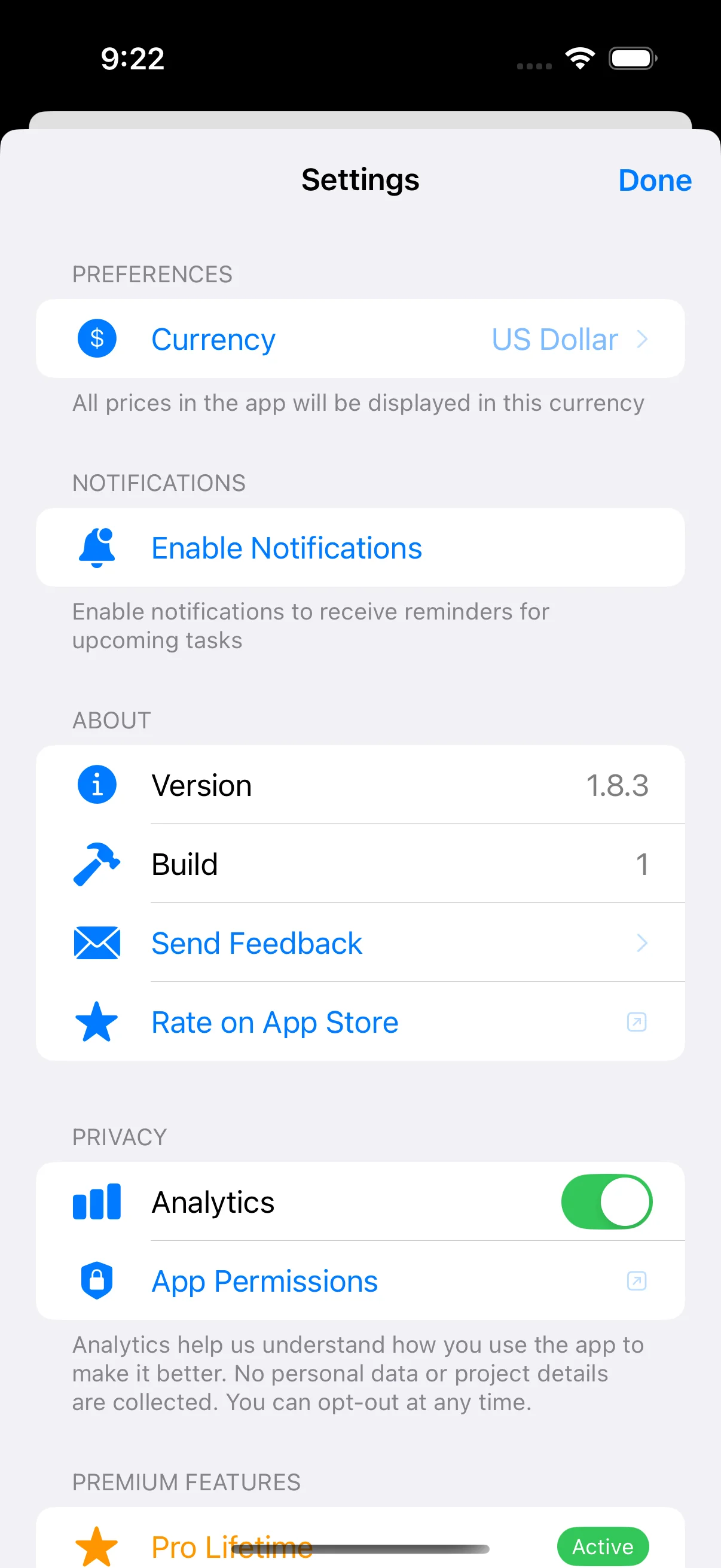 Simple, private settings